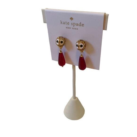 Kate spade owl drop earrings in gold pave crystals and red stone. Gorgeous! - Picture 3 of 5